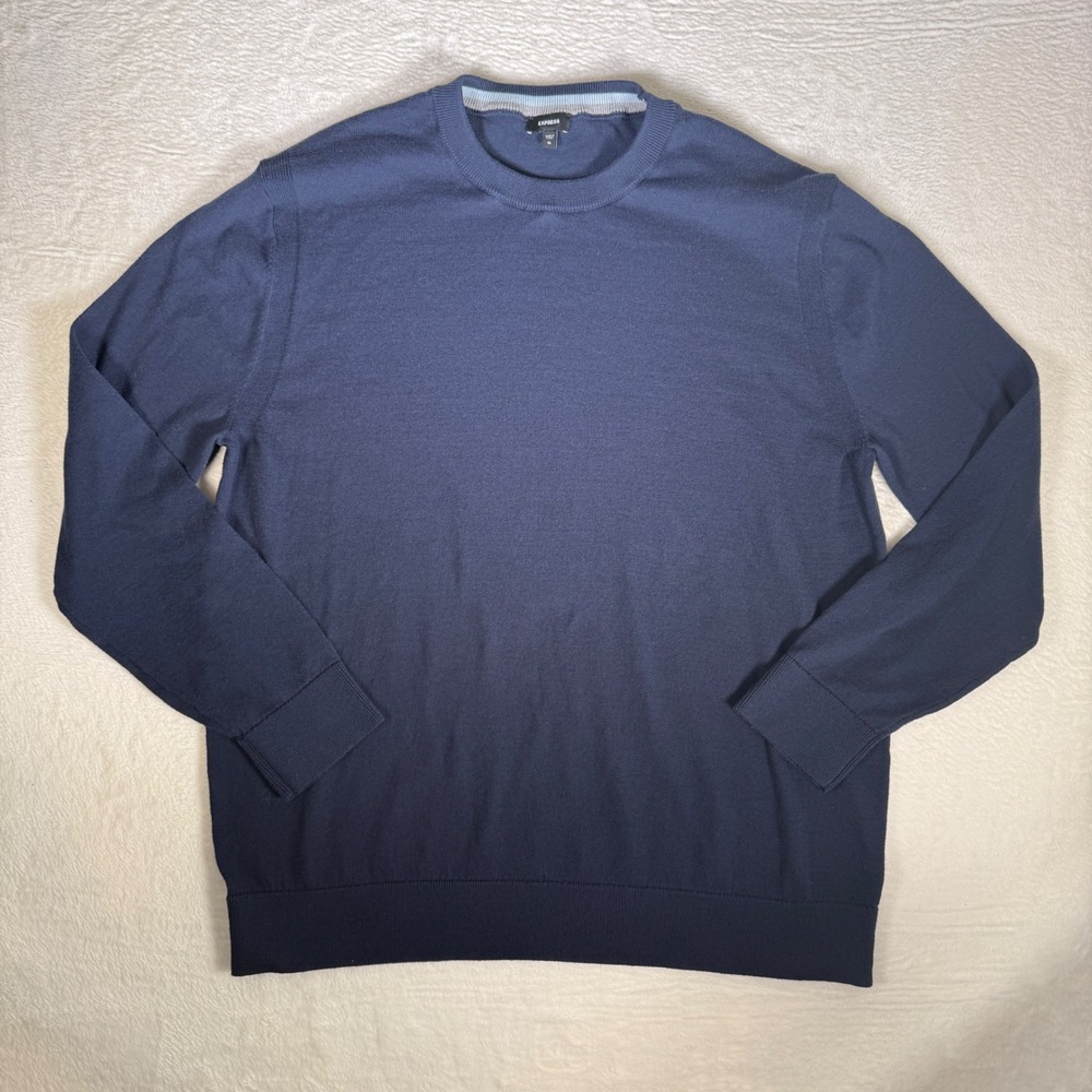 Express Mens Navy Blue Cotton Blend Crewneck Knit Sweater‎ XL Regular Fit Y2k